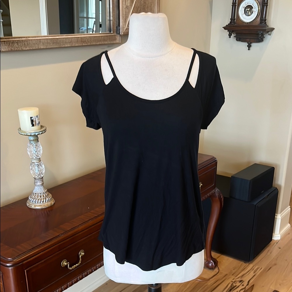 Crave Fame Black Cut-Out Short Sleeve Flowy Top